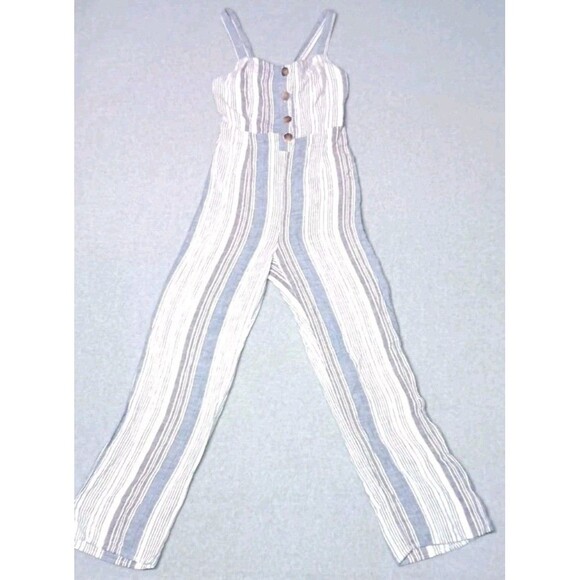 Romeo & Juliet Couture Pants - Romeo Juliet Couture Blue Combo Linen Blend Jumpsuit Romper Sz M Striped Coastal